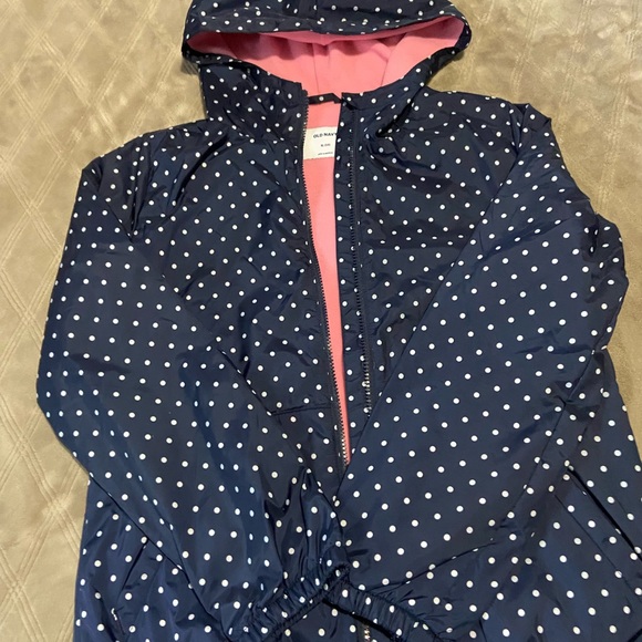 Old Navy Girl Dot Foil Print Rain Jacket Size XL 14 - Picture 2 of 4